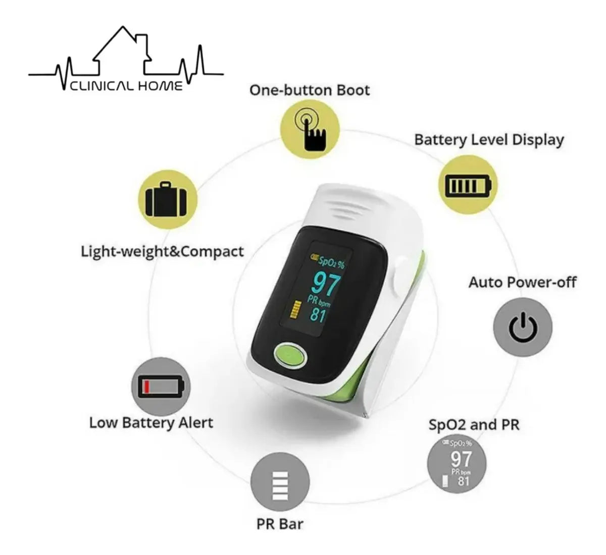 Oximetro Recargable Dedo Usb Clinical Home Gris