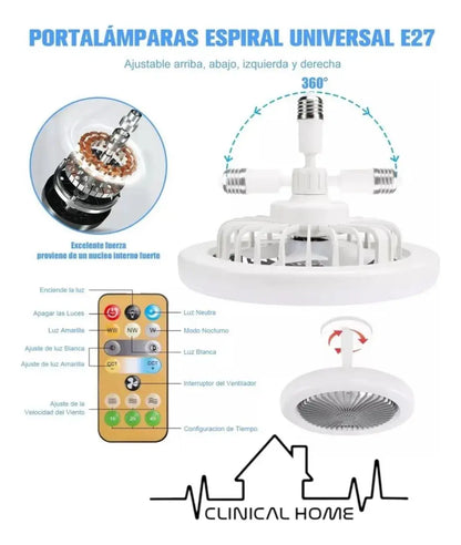 2 Pz Lampara Ventilador 360° techo led multifuncional control cantidad de Aspas