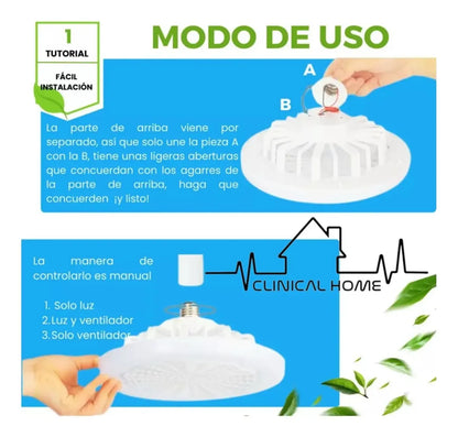 2 Pz Lampara Ventilador Techo Led Multifuncion E27 Fija
