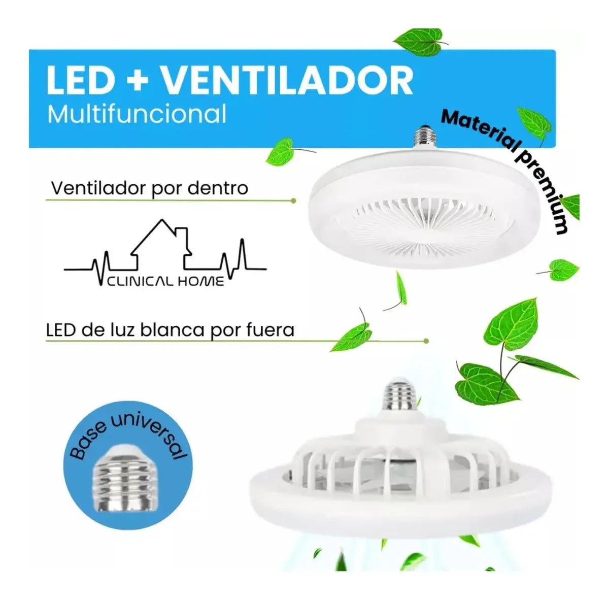 2 Pz Lampara Ventilador Techo Led Multifuncion E27 Fija