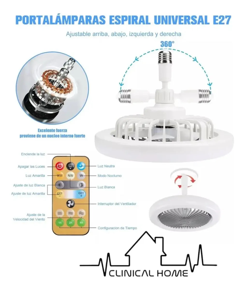 Lampara Ventilador De Techo Led Multifuncion 360 Control