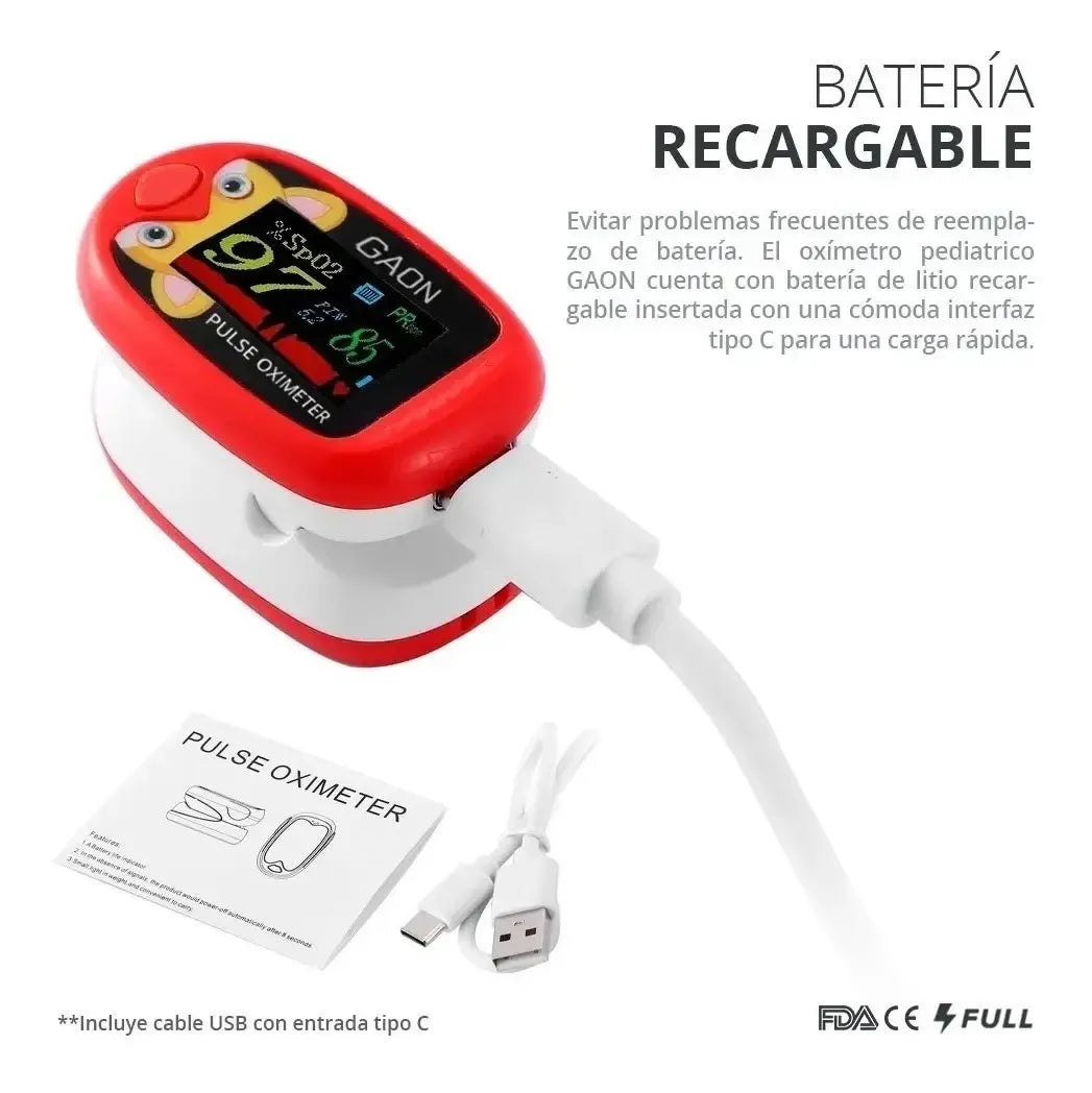 Oxímetro Pediátrico Digital Portátil Recargable Rojo