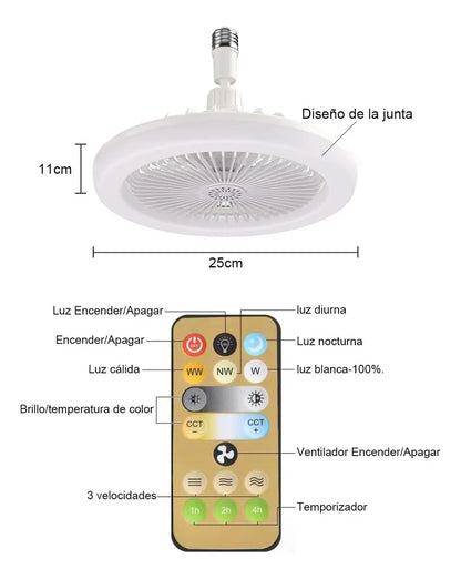 Lampara Ventilador De Techo Led Multifuncion 360 Control