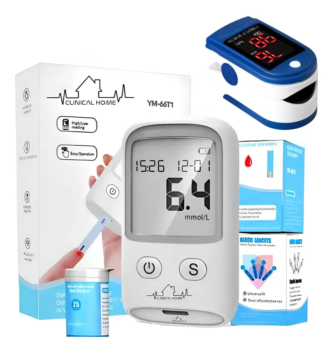 Glucometro Digital 25 Tiras Y 25 Lancetas + Oximetro