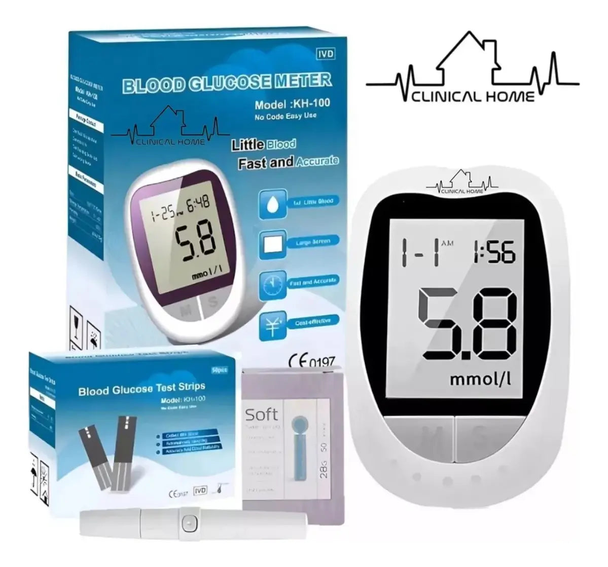 Kit Glucómetro Digital + Oxímetro de Pulso + Monitor de Presión para Brazo Blanco