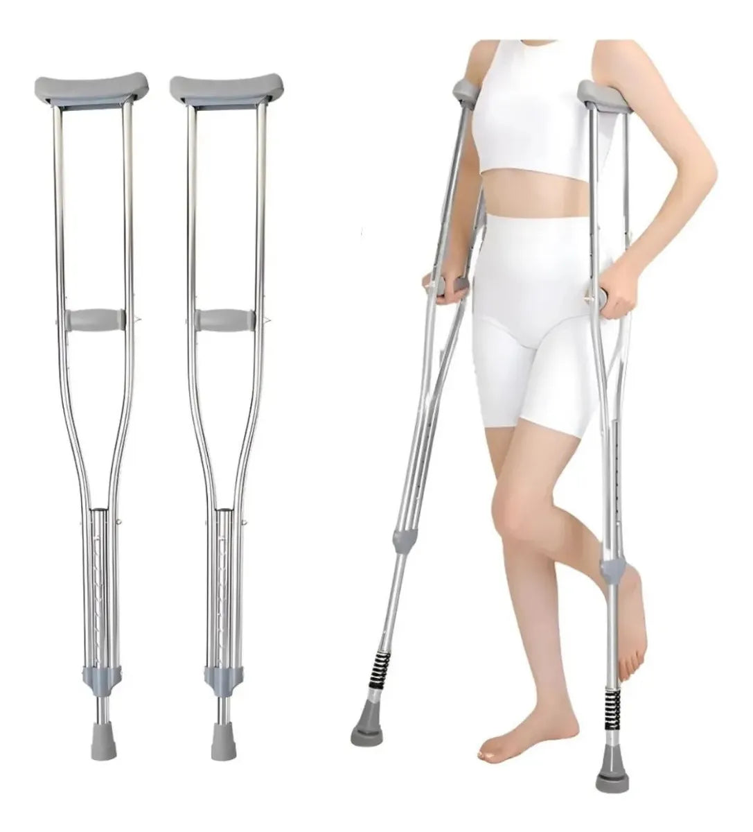 Muletas de Aluminio Auxiliares Ajustables Plateadas | Soporte para Movilidad