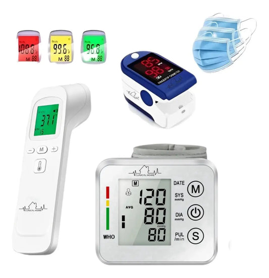 Kit Medidor de Presión de Muñeca + Termómetro Infrarrojo + Oxímetro de Pulso Blanco