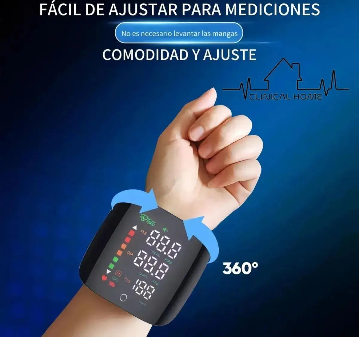 Muñeca Medidor Presión Arterial Negro Led Clinical Home