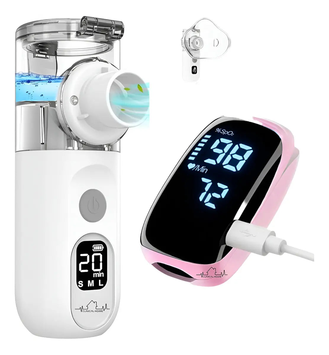 Kit Nebulizador Portátil Recargable + Oxímetro Digital Recargable Blanco