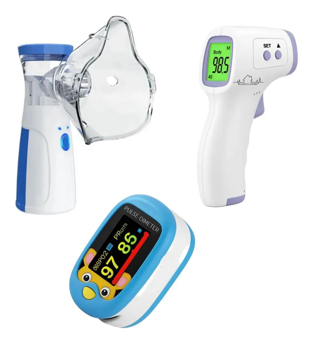 Nebulizador + Termometro De Frente + Oximetro Pediatrico