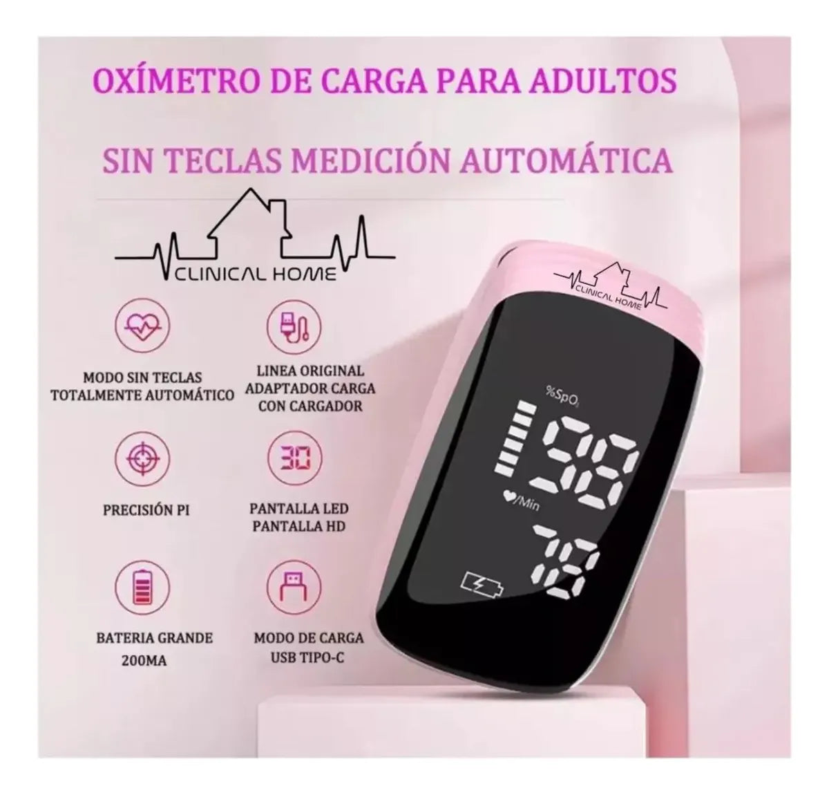 Oximetro Digital Recargable Usb C Pulso De Dedo Colores