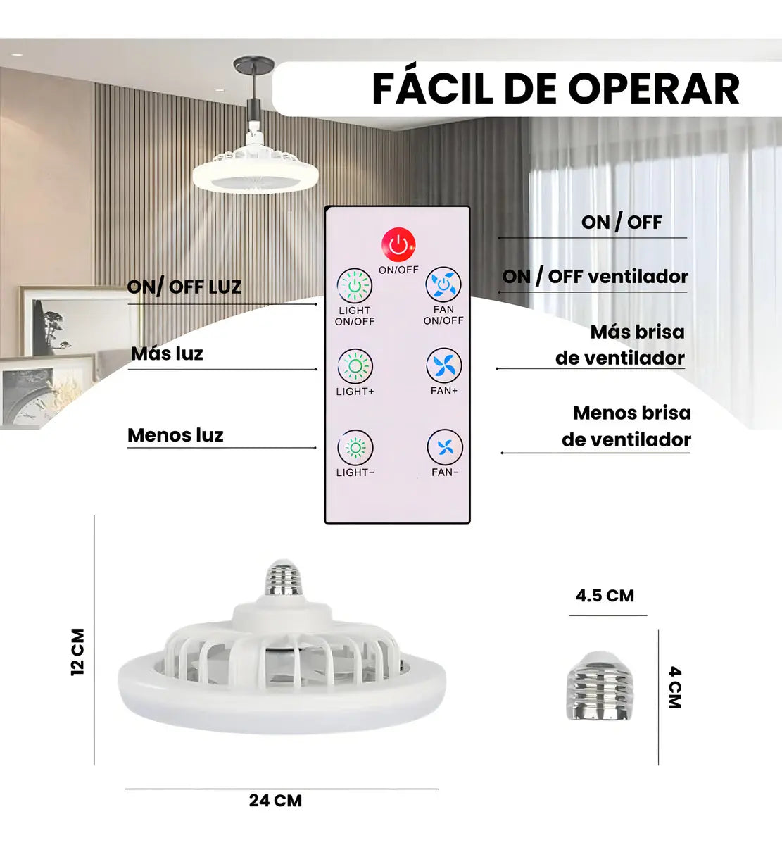 Ventilador De Techo Genérica Fan Light Multifunción E27 Control Remoto