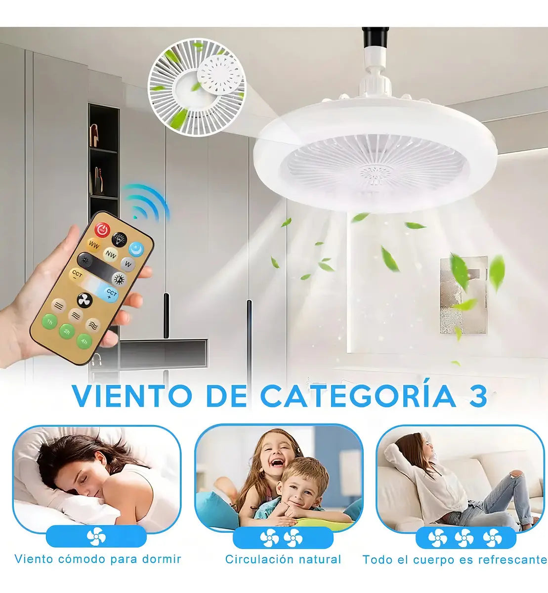 Ventilador De Techo Silencioso ROSALIA Con Luz LED Control Remoto 5 Aspas