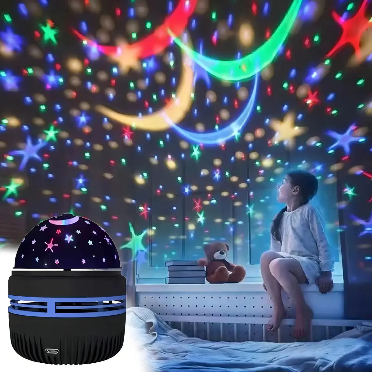 Lampara Proyector De Estrellas Luz Led Giratoria Usb Estructura